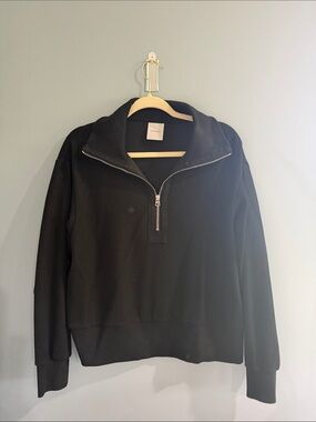 Varley Black Ribbed Half-Zip Pullover Hoodie